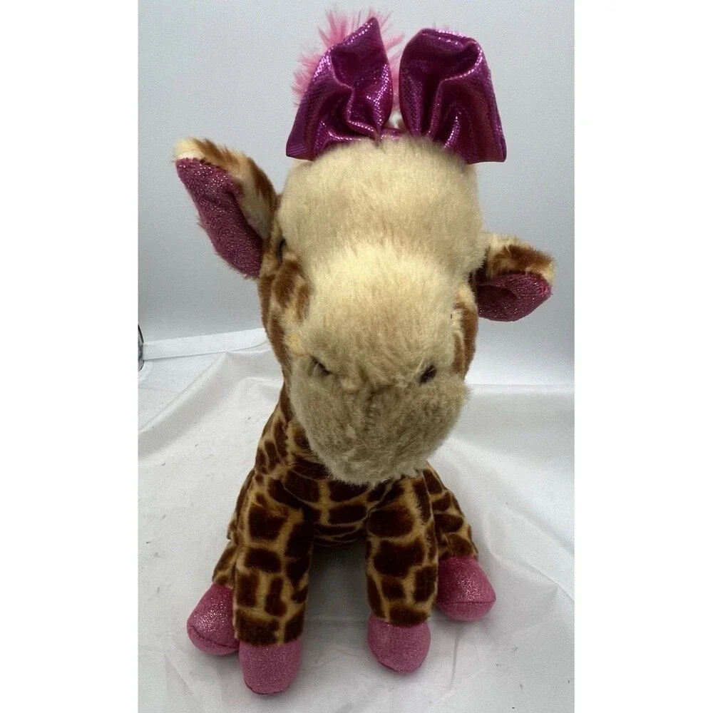Girlz Nation Giraffe Plush 13” Brown Pink Stuffed Animal Soft Toy
